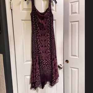 Aubergine Kaleidoscope Pattern Sheer Silk Dress Over Solid Aubergine Silk lining